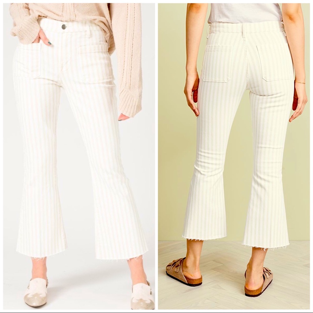 FRAME Le Bardot Striped Cropped Flare Size 26